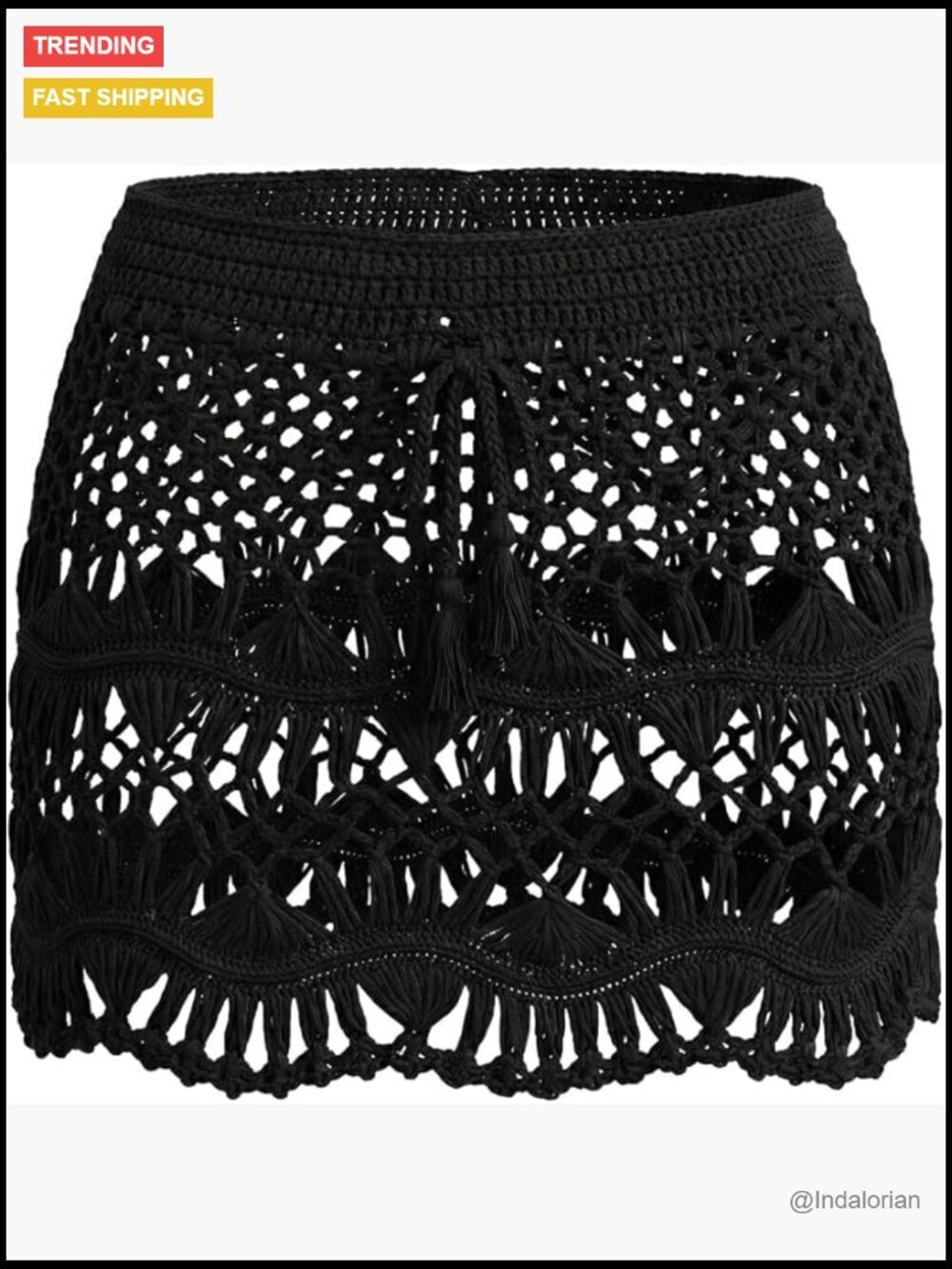 Crochet Knit Mini Skirt Coverup Drawstring Sheer Swimwear Beach Vacation